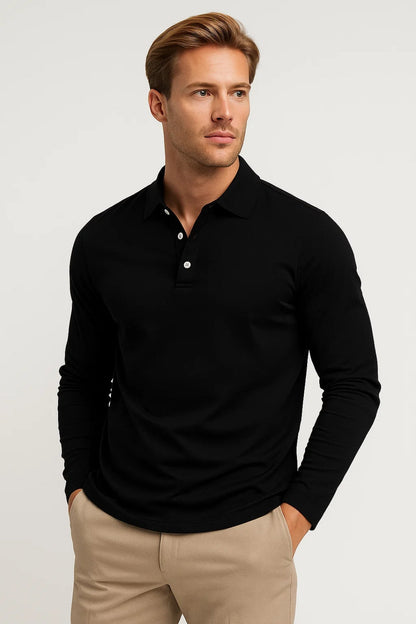T Shirt Heren Slim Fit Katoen Polokraag Lange Mouwen