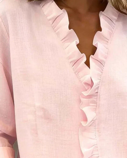 Indie | Blouse met Ruffles, V-Hals en Lange Mouwen