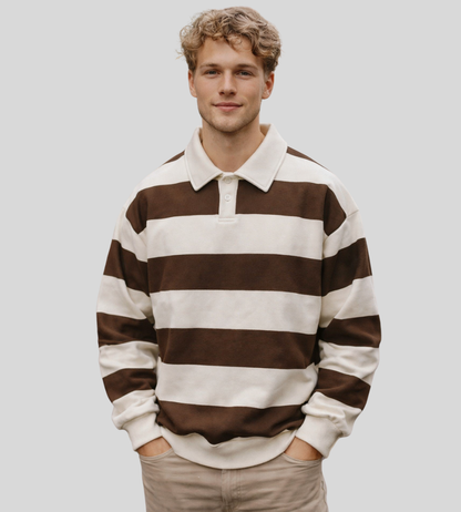 Heren Polo Trui Gestreept Lange Mouwen Rugby Stijl Vintage Casual