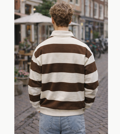 Heren Polo Trui Gestreept Lange Mouwen Rugby Stijl Vintage Casual