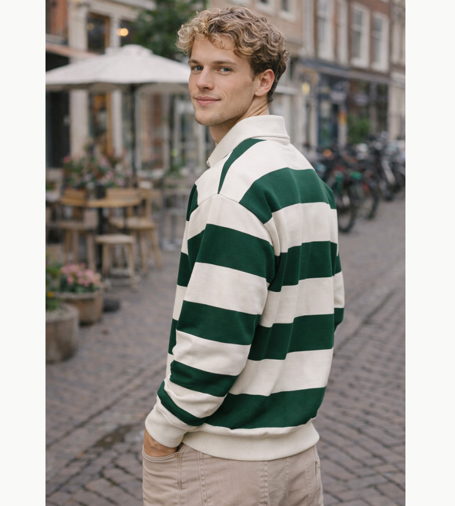 Heren Polo Trui Gestreept Lange Mouwen Rugby Stijl Vintage Casual