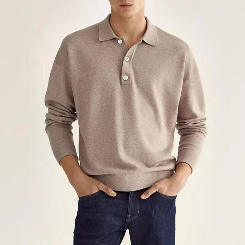 Heren Poloshirt Met Lange Mouwen En Knoopsluiting