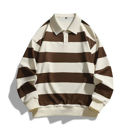 Heren Polo Trui Gestreept Lange Mouwen Rugby Stijl Vintage Casual