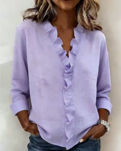 Indie | Blouse met Ruffles, V-Hals en Lange Mouwen