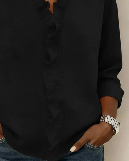 Indie | Blouse met Ruffles, V-Hals en Lange Mouwen
