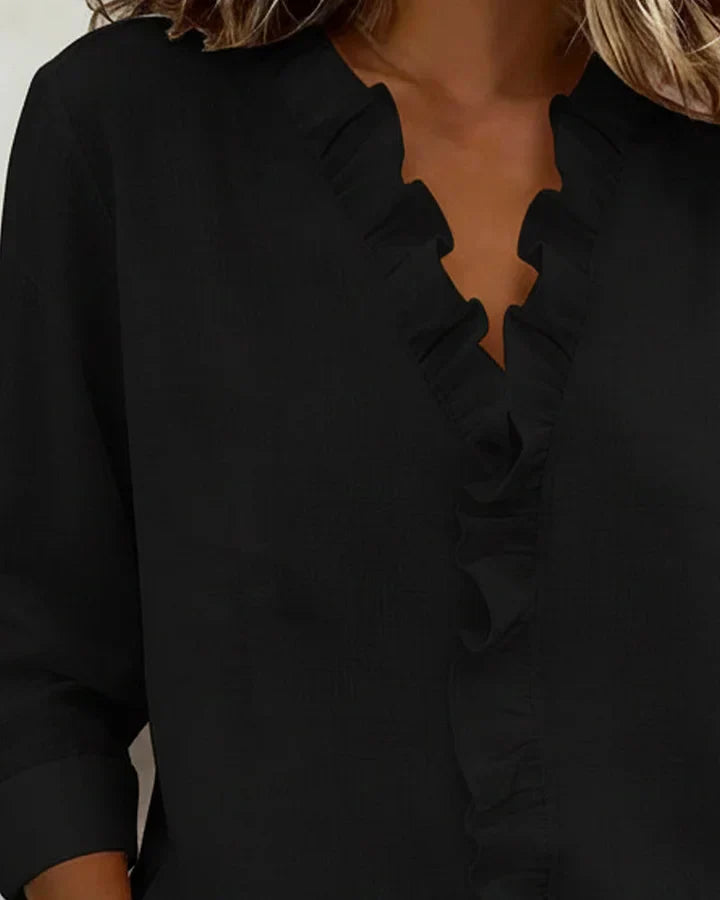 Indie | Blouse met Ruffles, V-Hals en Lange Mouwen