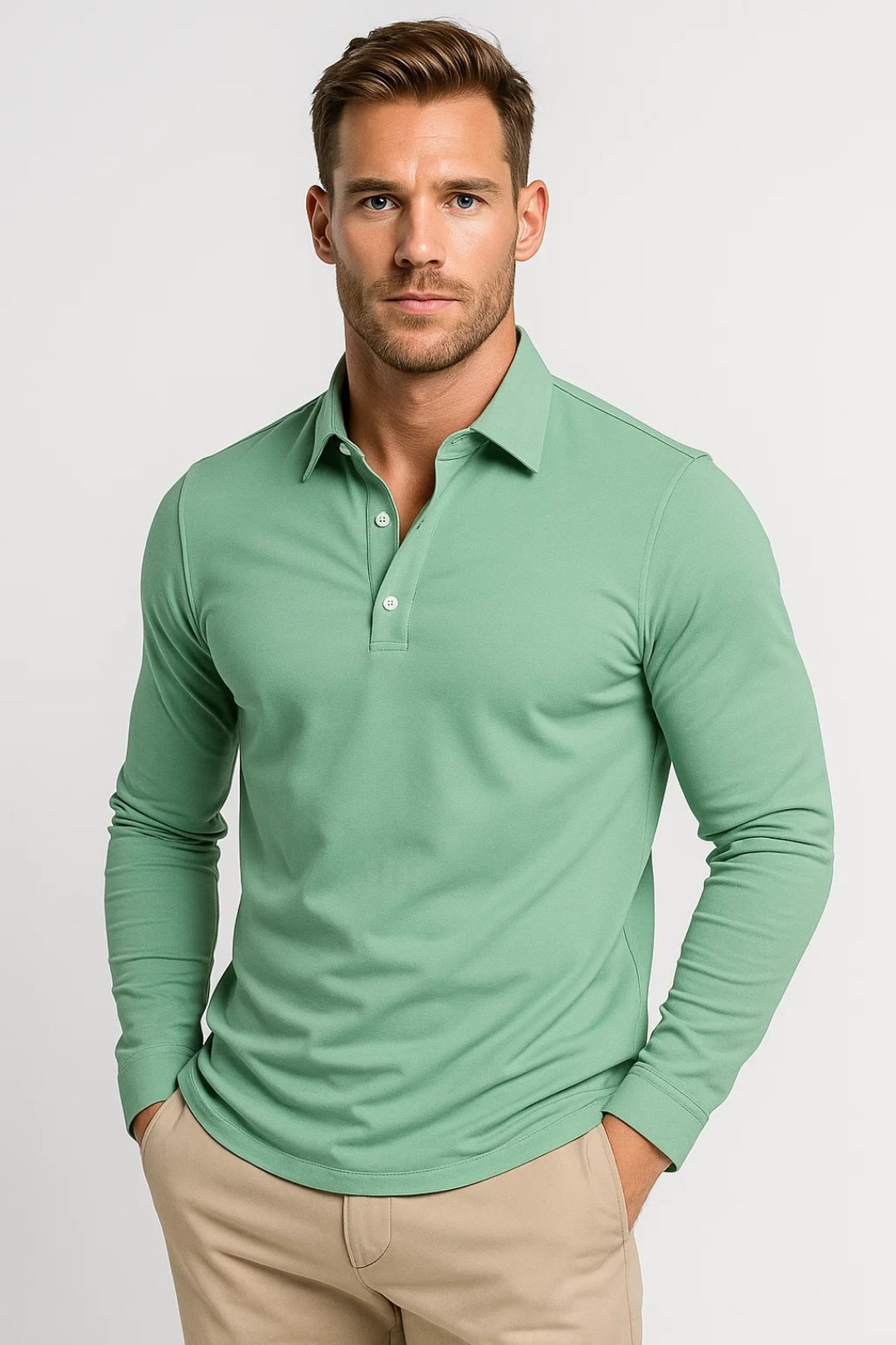 T Shirt Heren Slim Fit Katoen Polokraag Lange Mouwen