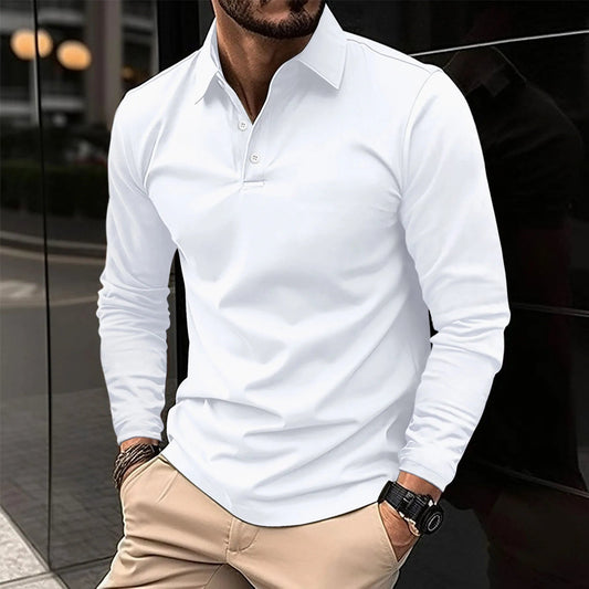 Heren Poloshirt Lange Mouwen Knoopsluiting Casual