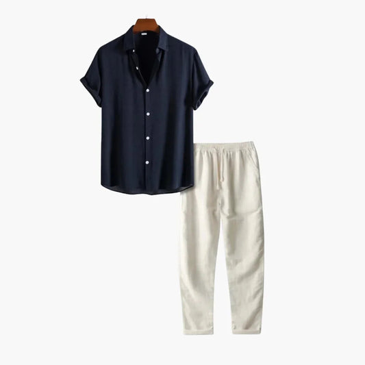 Herenset Overhemd Korte Mouwen Lange Broek Casual