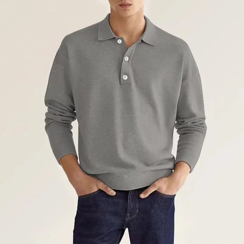 Heren Poloshirt Met Lange Mouwen En Knoopsluiting
