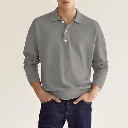 Heren Poloshirt Met Lange Mouwen En Knoopsluiting
