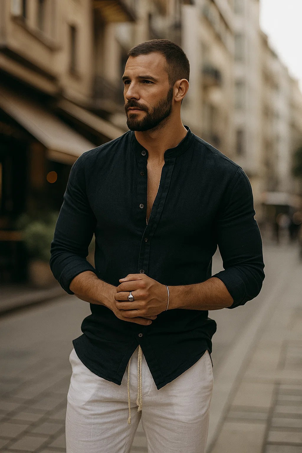 Overhemden Heren Relaxed Fit Driekwartmouwen Casual Zomer
