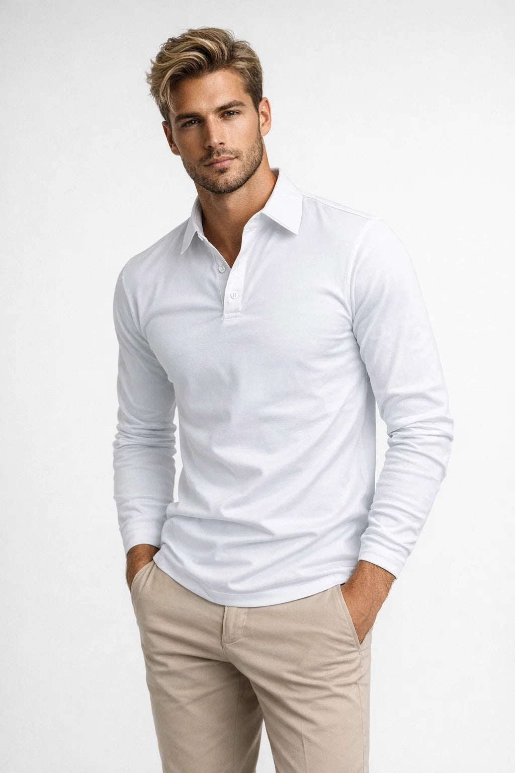 Polo Heren Lange Mouwen Slim Fit Klassieke Kraag Casual