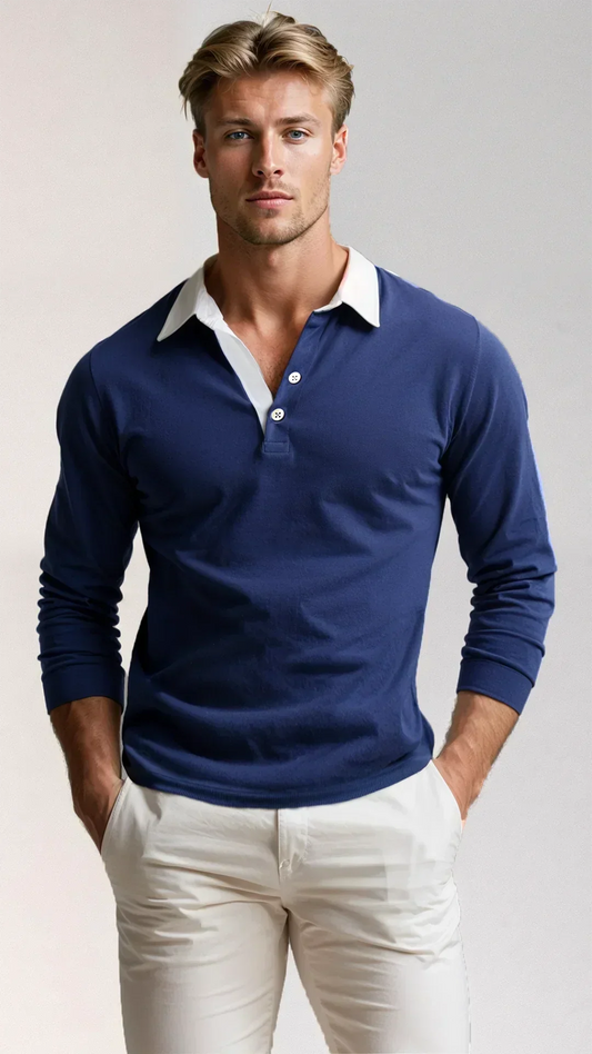 Poloshirt Heren Lange Mouwen Slim Fit Casual