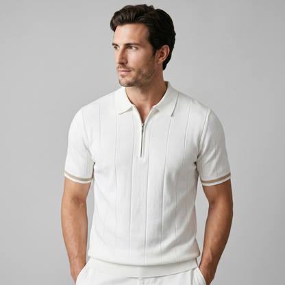Poloshirt Heren Verticale Strepen Ritssluiting Casual