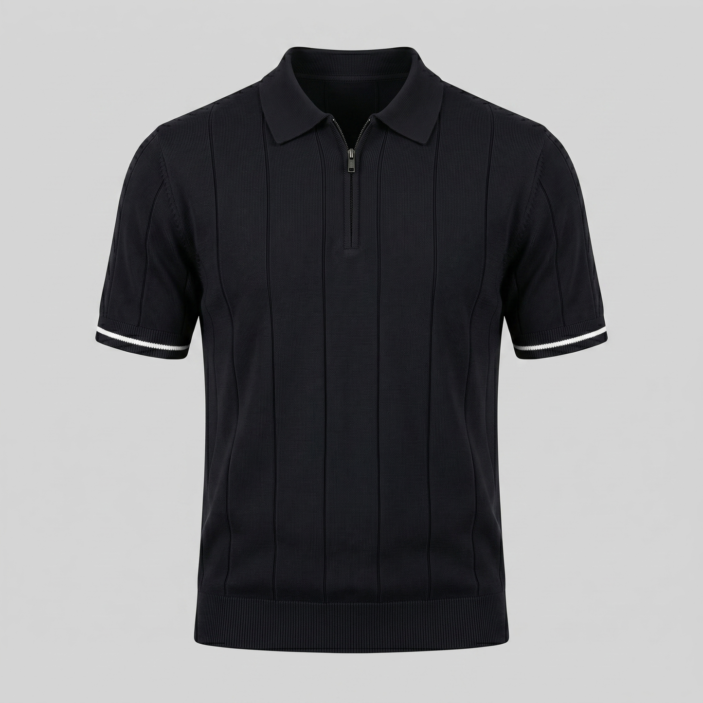 Poloshirt Heren Verticale Strepen Ritssluiting Casual