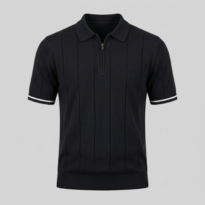 Poloshirt Heren Verticale Strepen Ritssluiting Casual