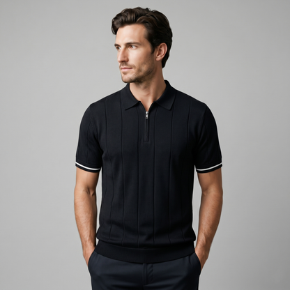 Poloshirt Heren Verticale Strepen Ritssluiting Casual