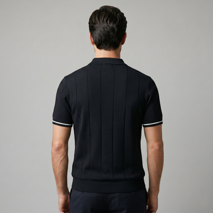 Poloshirt Heren Verticale Strepen Ritssluiting Casual