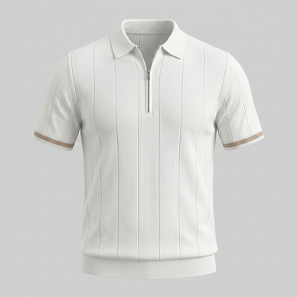 Poloshirt Heren Verticale Strepen Ritssluiting Casual