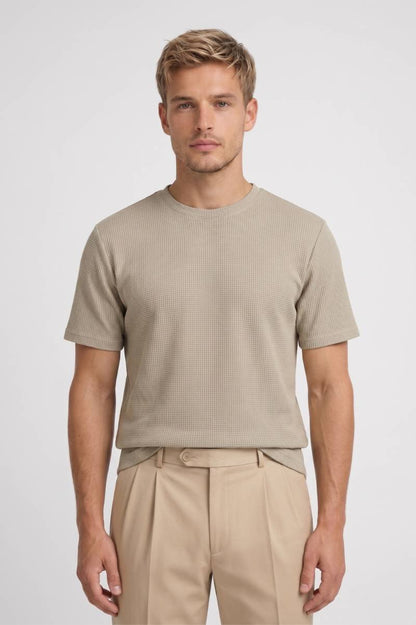 T-shirt Heren Regular Fit Waffle Textuur Korte Mouwen Casual