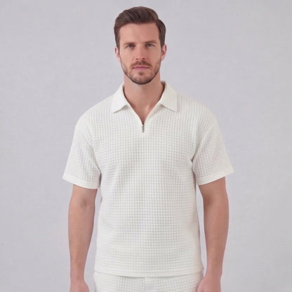 Waffle Knit Set Heren Zomer Casual Half Zip Polo