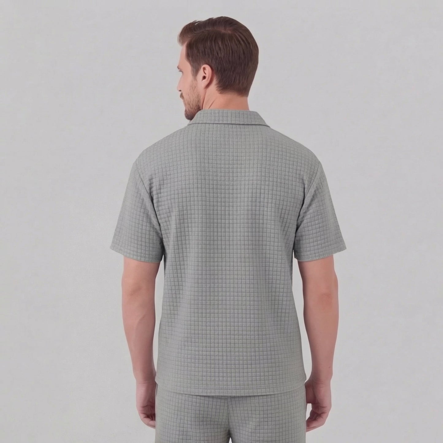 Waffle Knit Set Heren Zomer Casual Half Zip Polo